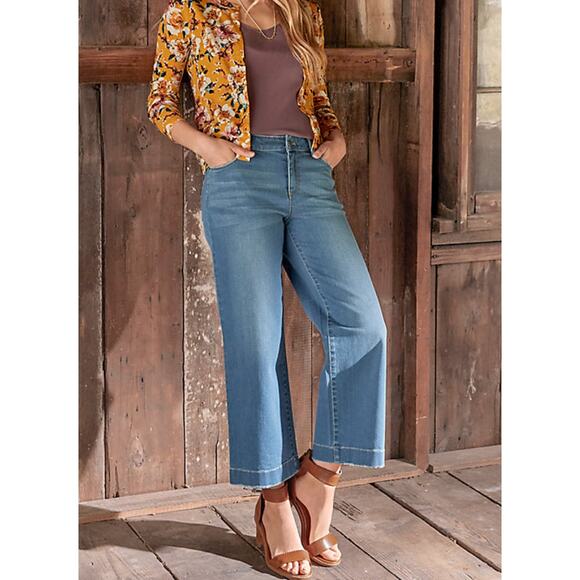 Garnet Hill Essential Wide-Leg Cropped Jeans Blue sz 26 - Picture 1 of 9